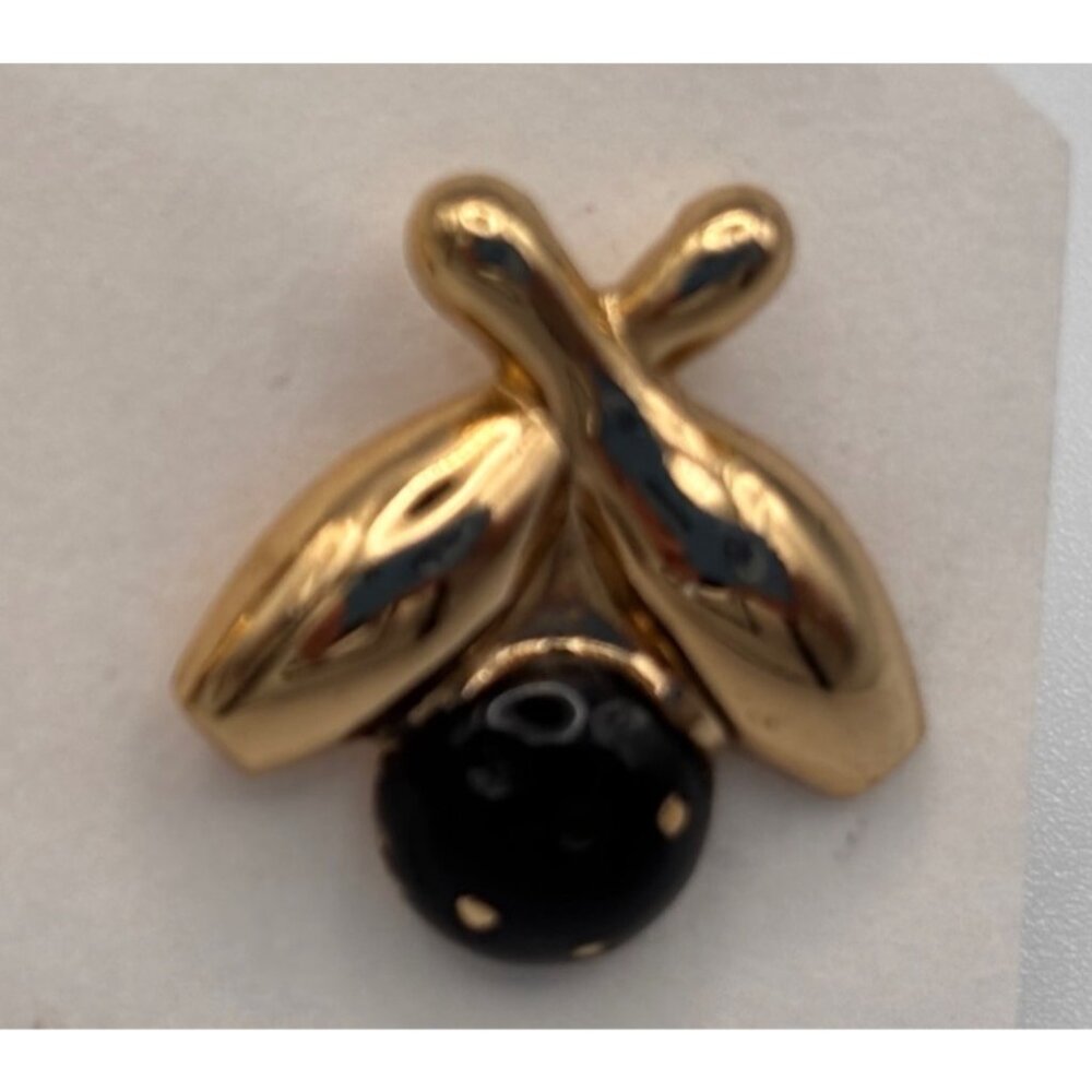 Bowling Ball and Pins Vintage Men's Jewelry Cufflinks Black Gold Tone - Picture 2 of 4
